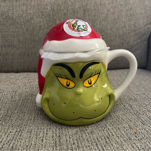65th Anniversary Christmas Grinch Mug With Santa Hat Lid - Picture 1 of 3